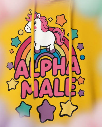 yellow alpha male unicorn hoodie - detail