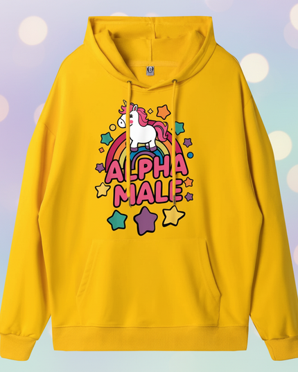 yellow alpha male unicorn hoodie - lifestyle