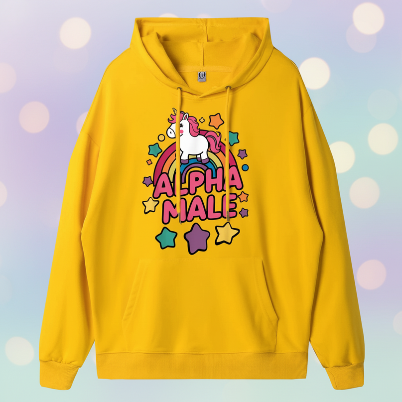 yellow alpha male unicorn hoodie - lifestyle