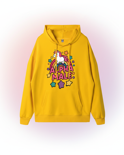 yellow alpha male unicorn hoodie - white-bg