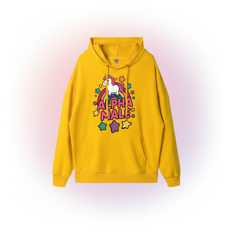 yellow alpha male unicorn hoodie - white-bg