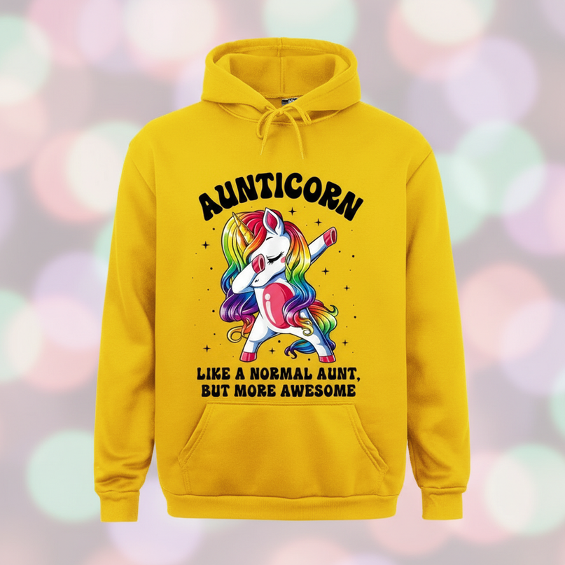 yellow aunt unicorn hoodie - detail