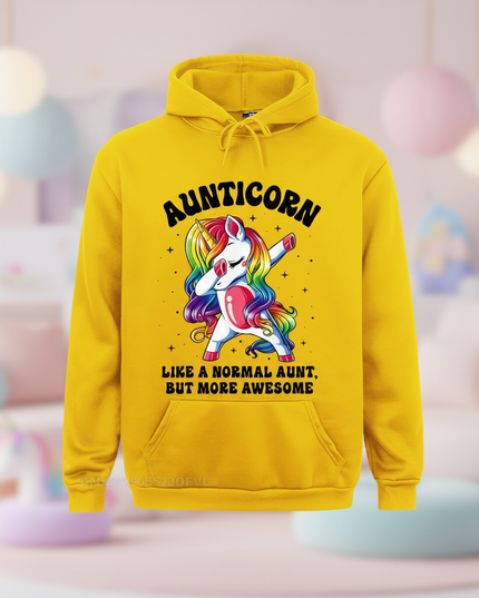 yellow aunt unicorn hoodie - lifestyle