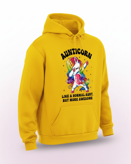yellow aunt unicorn hoodie - white-bg