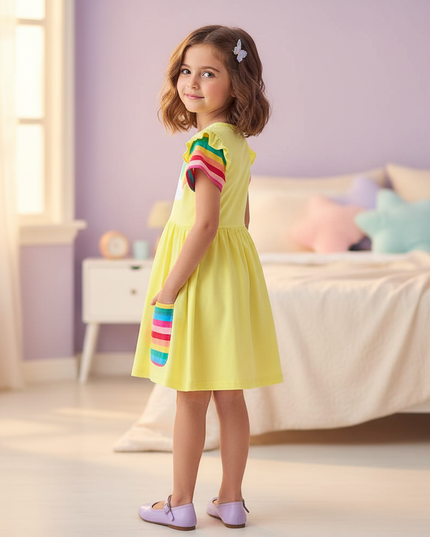 yellow unicorn applique dress - back
