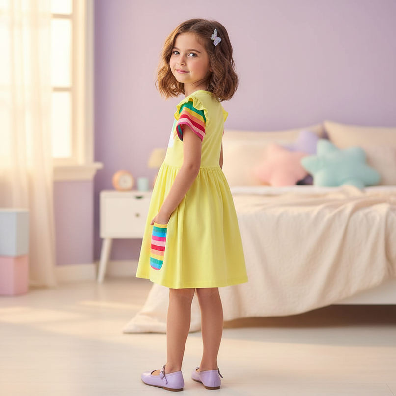 yellow unicorn applique dress - back