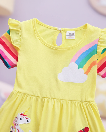 yellow unicorn applique dress - detail