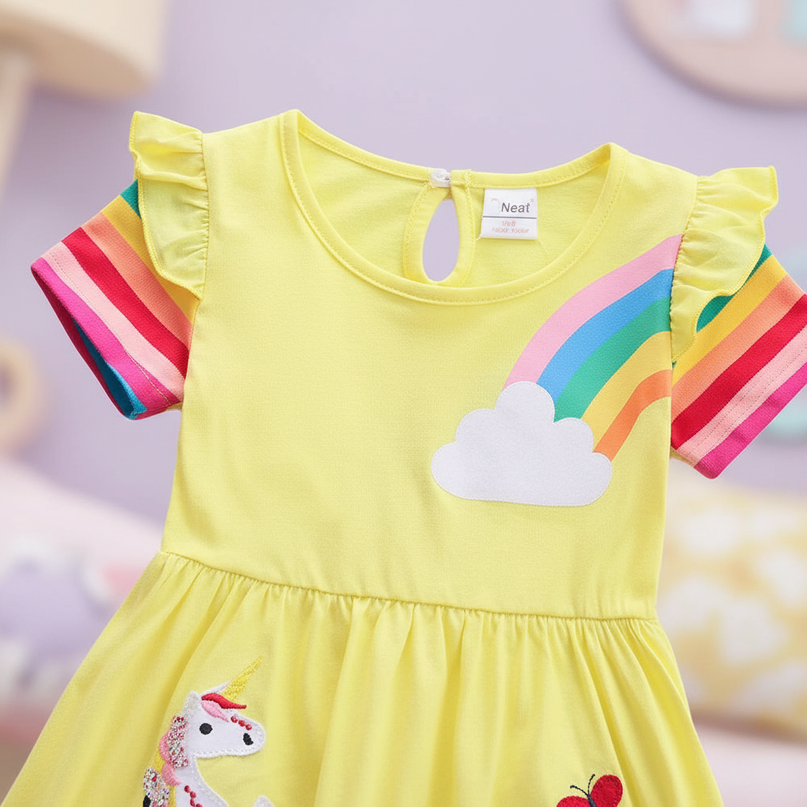 yellow unicorn applique dress - detail