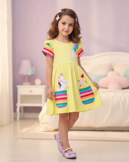 yellow unicorn applique dress - front