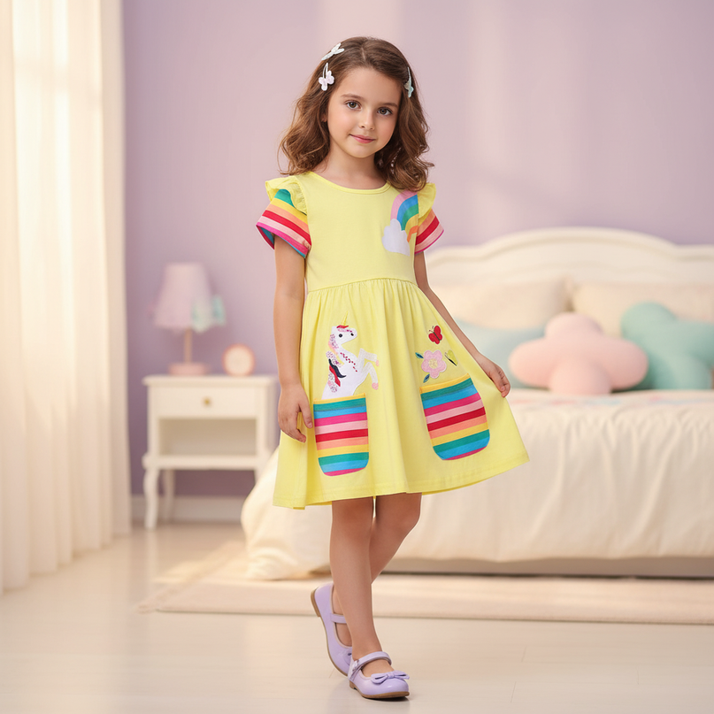 yellow unicorn applique dress - front