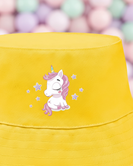 yellow unicorn bucket hat - detail