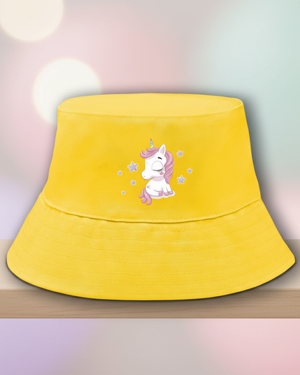 yellow unicorn bucket hat - lifestyle