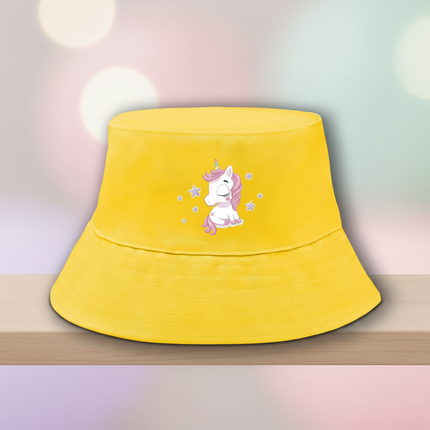 yellow unicorn bucket hat - lifestyle
