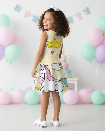 yellow unicorn crown dress - back