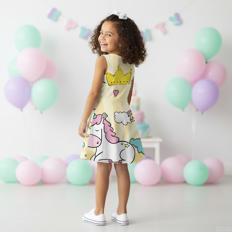 yellow unicorn crown dress - back