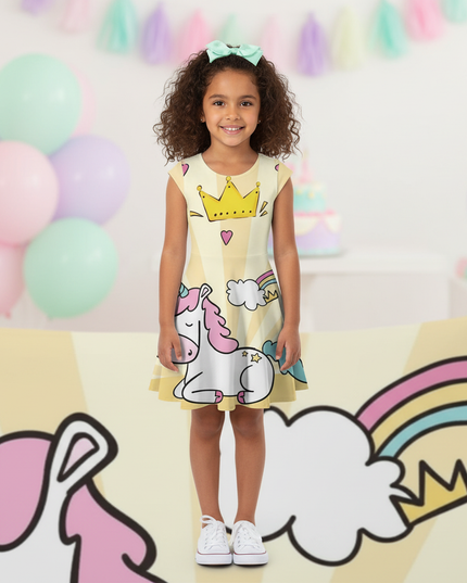 yellow unicorn crown dress - detail