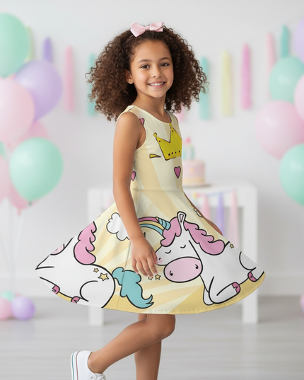 yellow unicorn crown dress - three-quarter