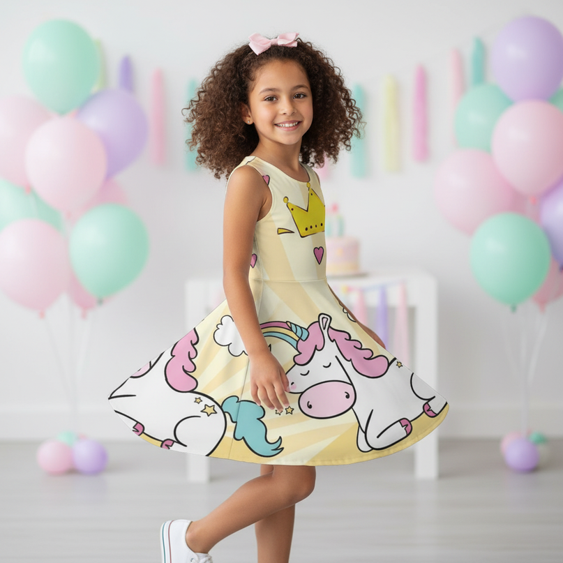 yellow unicorn crown dress - three-quarter