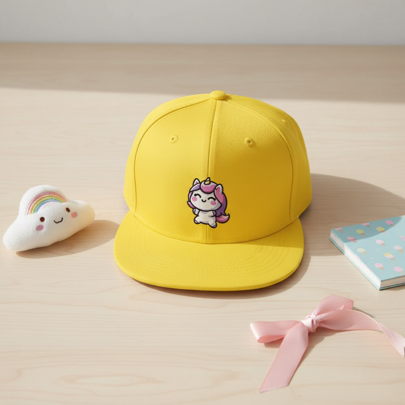 yellow unicorn hat - flat-lay