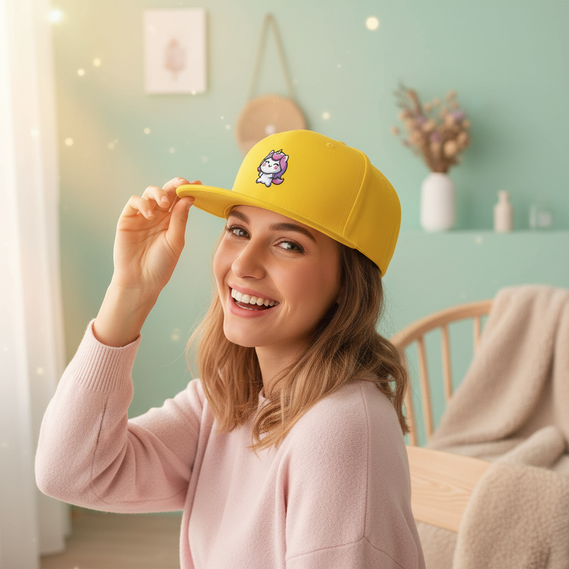 yellow unicorn hat - in-use