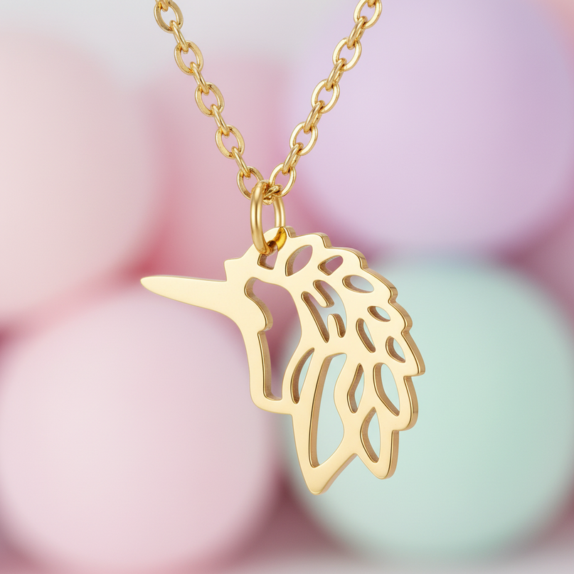 yellow unicorn head necklace - detail