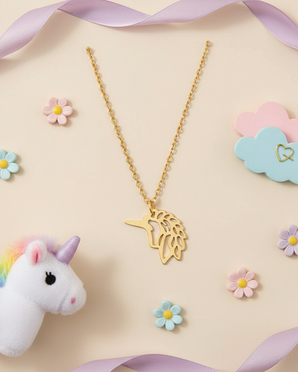 yellow unicorn head necklace - flat-lay