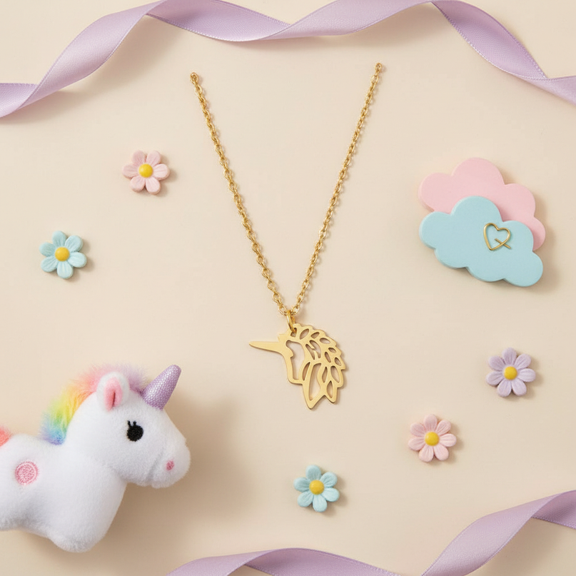 yellow unicorn head necklace - flat-lay