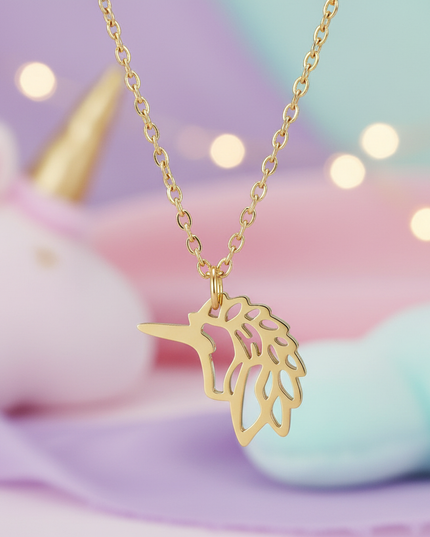 yellow unicorn head necklace - lifestyle