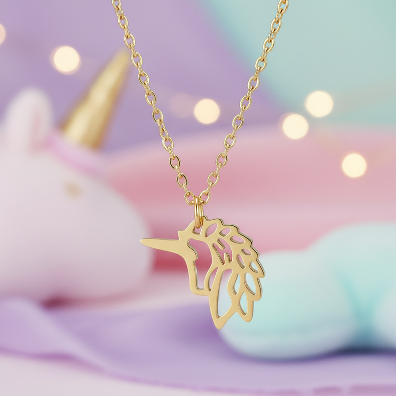yellow unicorn head necklace - lifestyle