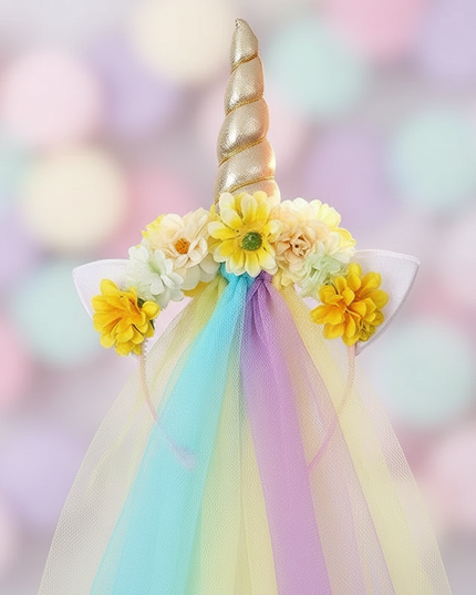 yellow unicorn headband veil - detail