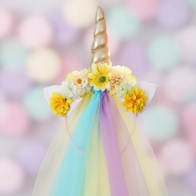 yellow unicorn headband veil - detail