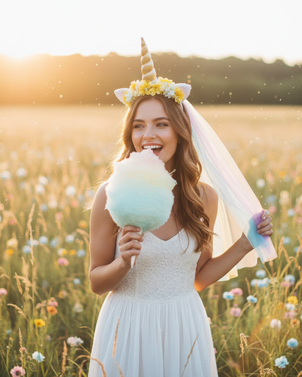 yellow unicorn headband veil - in-use