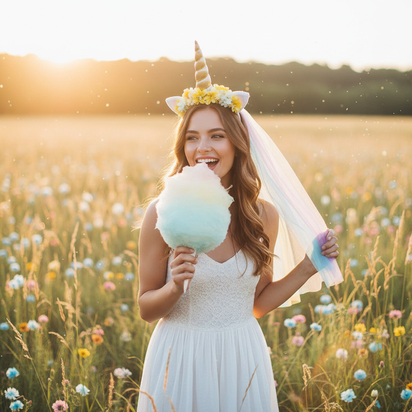 yellow unicorn headband veil - in-use