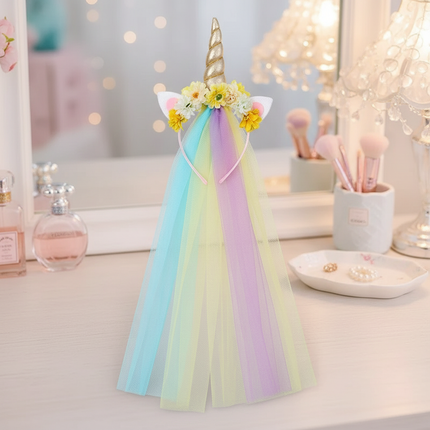 yellow unicorn headband veil - lifestyle