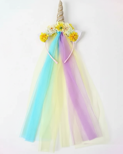 yellow unicorn headband veil - white-bg