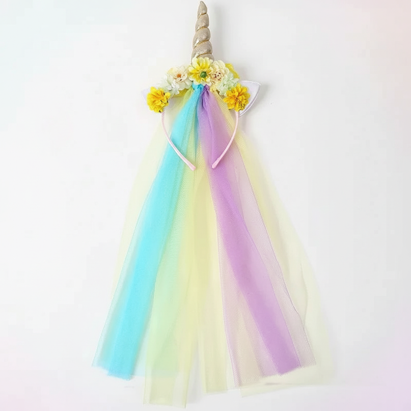 yellow unicorn headband veil - white-bg