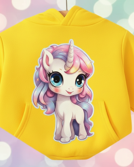 yellow unicorn hoodie kids - detail