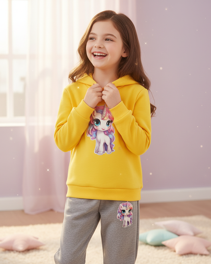 yellow unicorn hoodie set - in-use