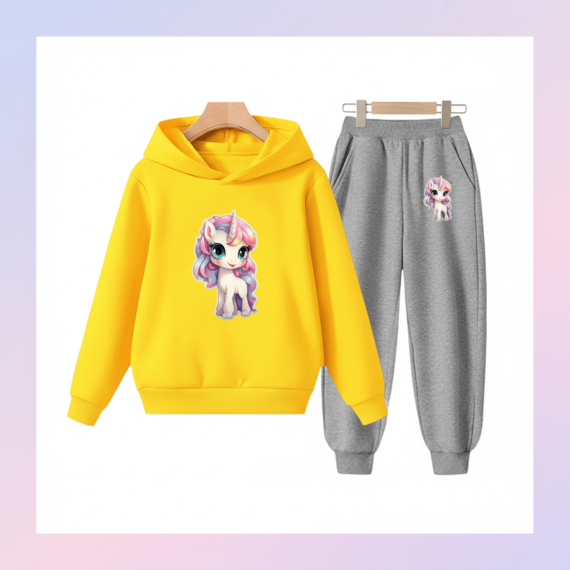 yellow unicorn hoodie set - white-bg