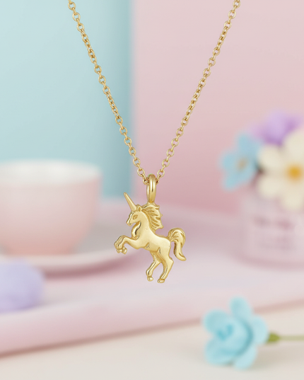 yellow unicorn necklace - lifestyle