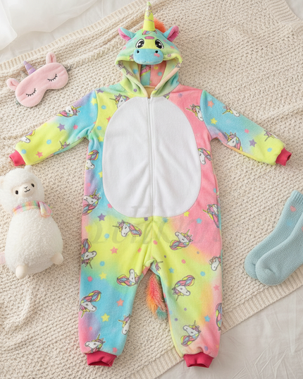 yellow unicorn pajama - flat-lay