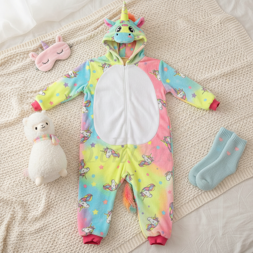 yellow unicorn pajama - flat-lay