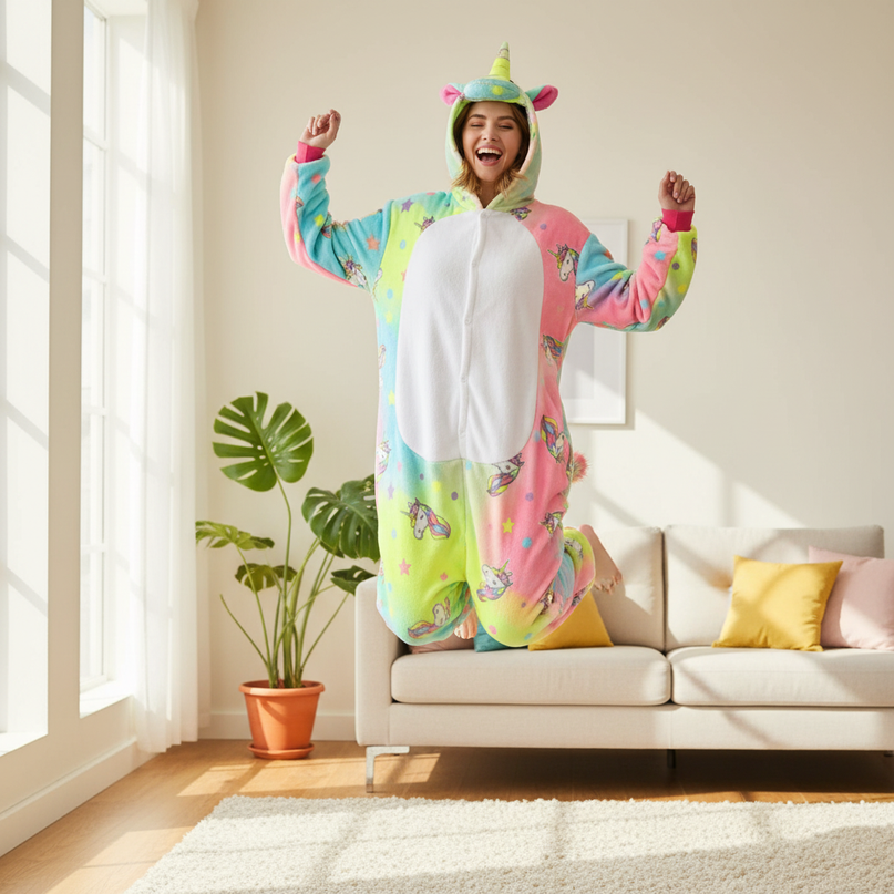 yellow unicorn pajama - in-use