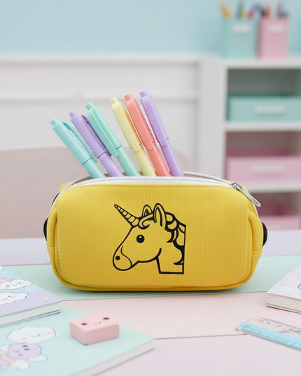 yellow unicorn pencil case - lifestyle