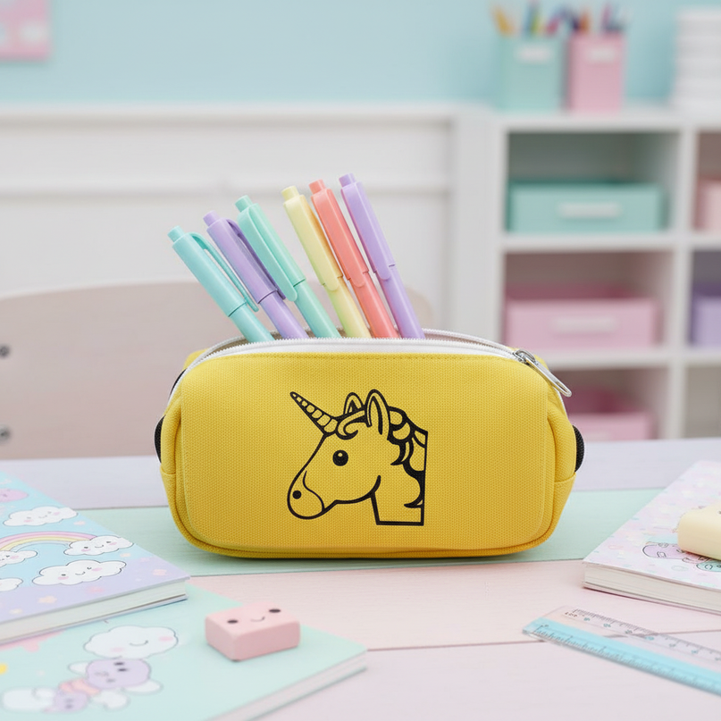 yellow unicorn pencil case - lifestyle
