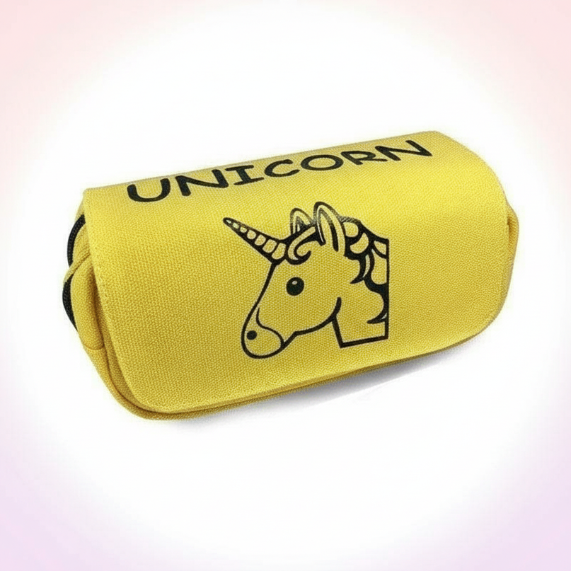 yellow unicorn pencil case - white-bg