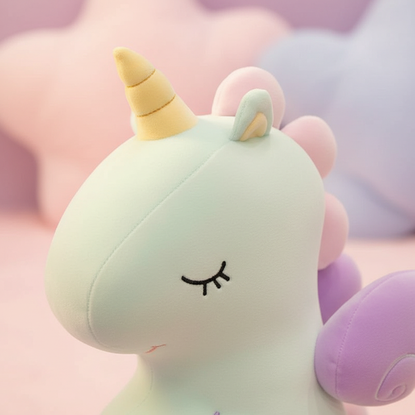 yellow unicorn plush pillow - detail