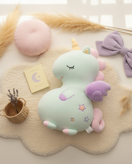 yellow unicorn plush pillow - flat-lay
