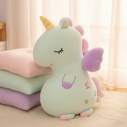 yellow unicorn plush pillow - lifestyle