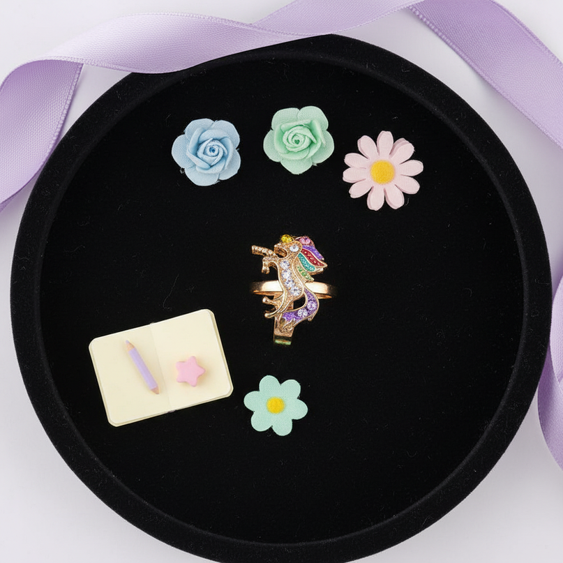 yellow unicorn ring - flat-lay
